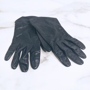 Vintage shirt black leather gloves w/silk lining